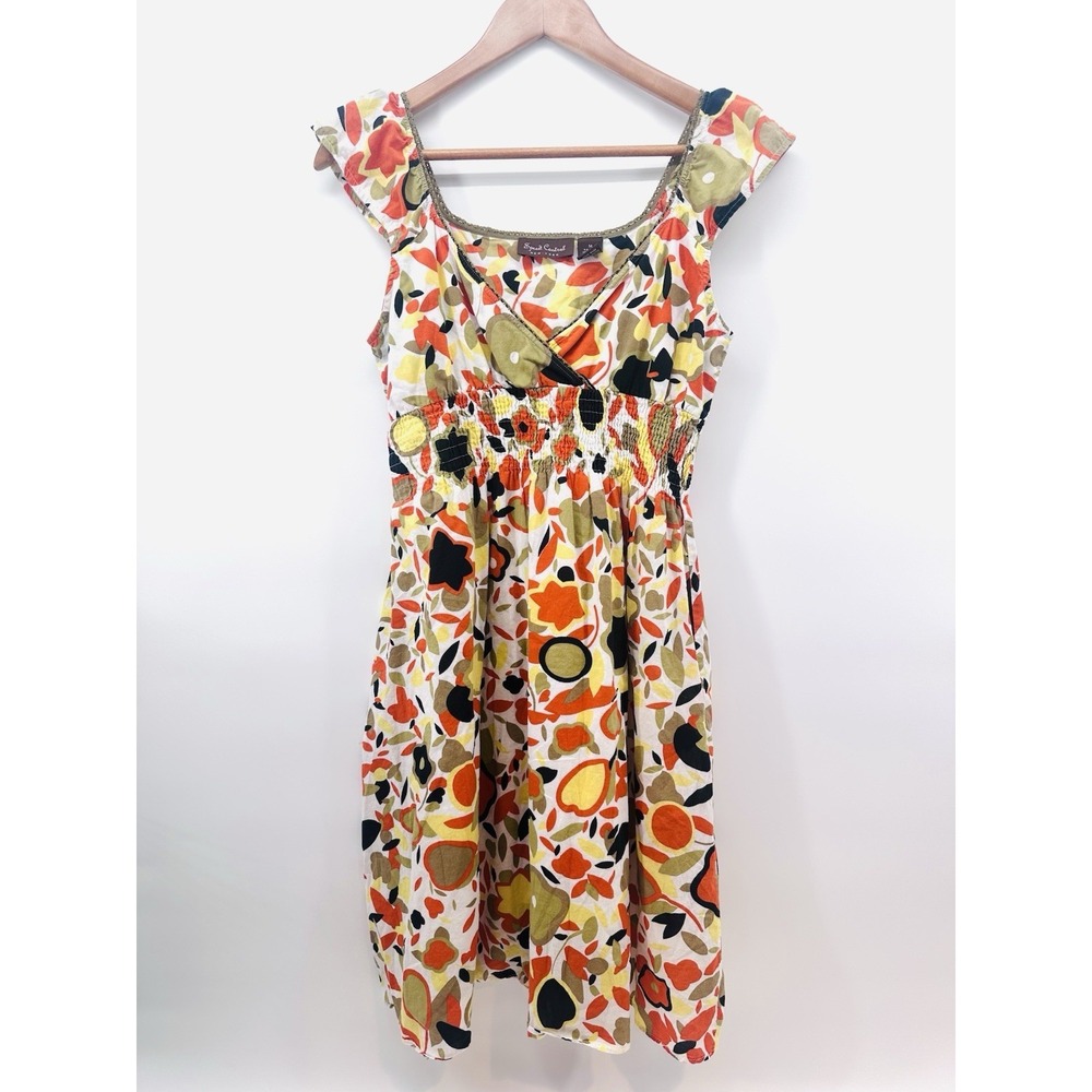 Y2K Speed Control Mustard Orange Smocked SZ‎ M Babydoll Sun Dress U1027